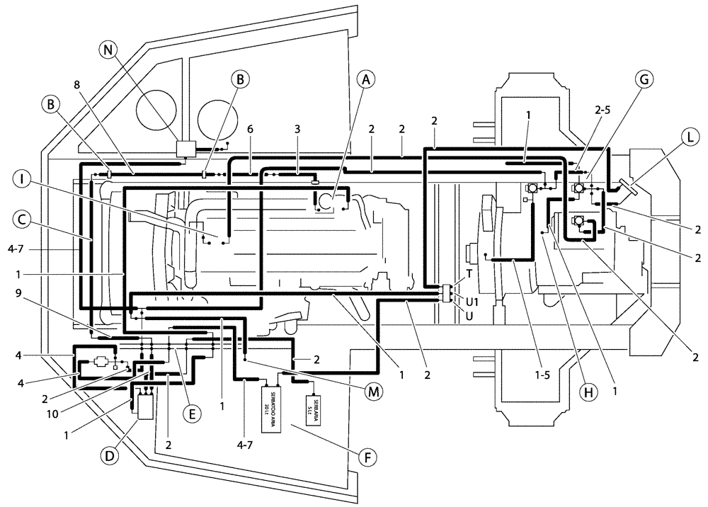 Схема запчастей Case 335 - (49A00010898[001]) - PNEUMATIC SYSTEM - FRONT FRAME (36) - PNEUMATIC SYSTEM