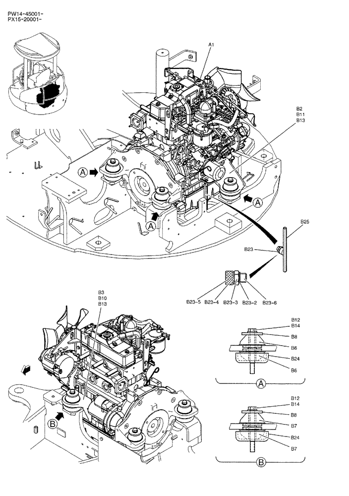 Схема запчастей Case CX36B - (01-006) - ENGINE INSTAL (05) - SUPERSTRUCTURE