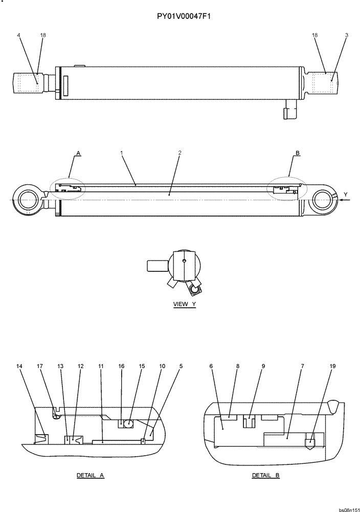 Схема запчастей Case CX50B - (07-036) - CYLINDER ASSY, BUCKET (PY01V00047F1) ELECTRICAL AND HYDRAULIC COMPONENTS