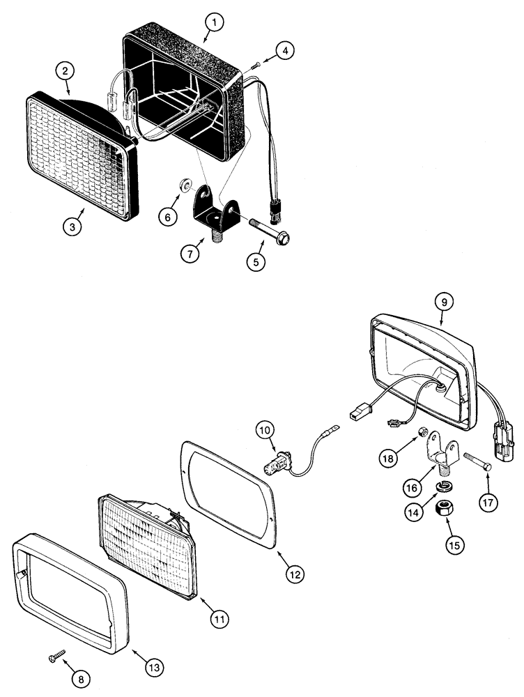 Схема запчастей Case 850H - (04-17) - LAMP ASSY, FRONT AND REAR, MODELS WITH CANOPY/ MODELS WITH CAB (04) - ELECTRICAL SYSTEMS