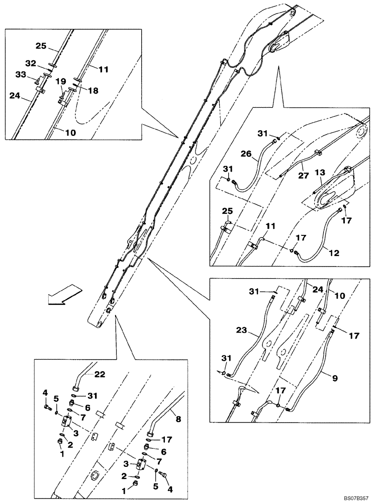 Схема запчастей Case CX240BLR - (08-045) - OPTION LINE (BAR BASE) (08) - HYDRAULICS