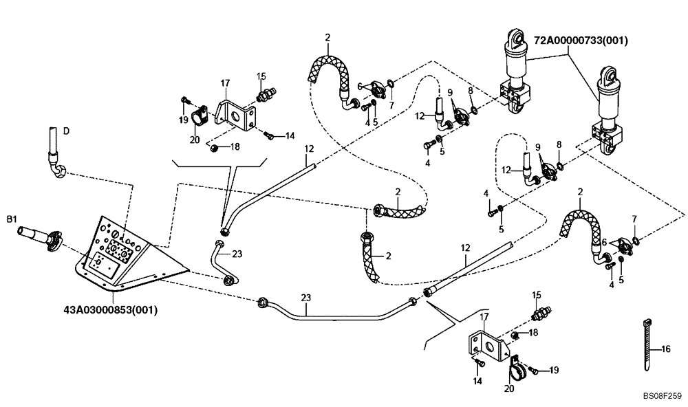 Схема запчастей Case 330B - (72A00020730[001]) - HYDRAULIC DUMP CIRCUIT (87491044) (09) - Implement / Hydraulics / Frame / Brakes