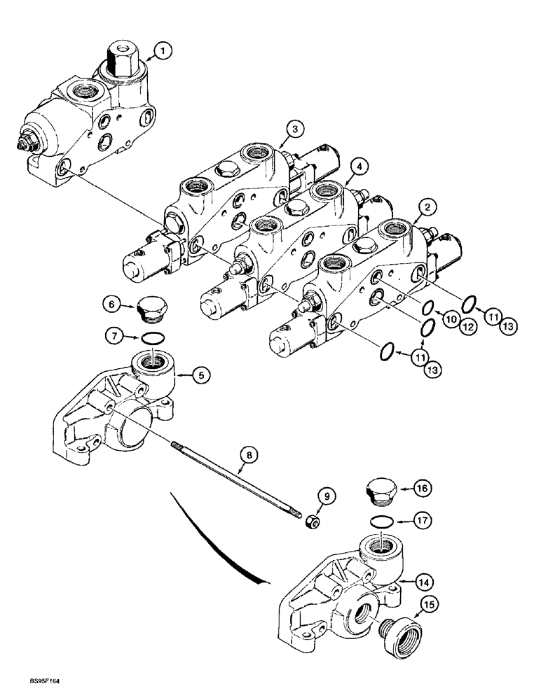 Схема запчастей Case 721B - (8-032) - LOADER CONTROL VALVE - THREE SPOOL, Z-BAR LOADER, L123678 VALVE ASSEMBLY (08) - HYDRAULICS