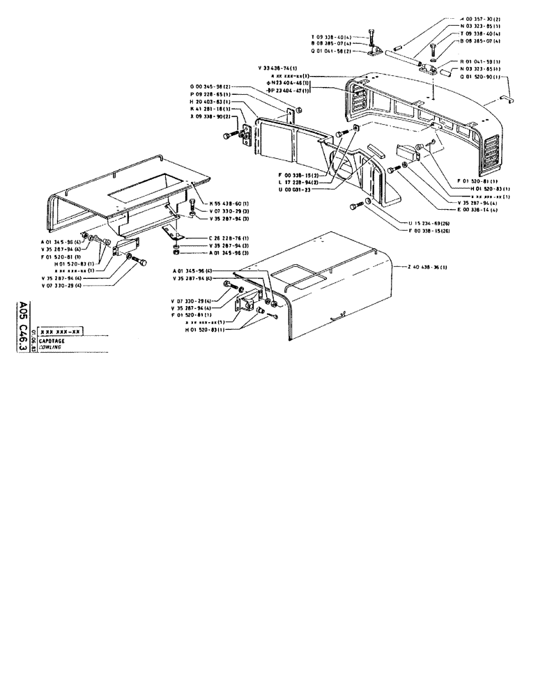 Схема запчастей Case 90BCL - (042) - COWLING (05) - UPPERSTRUCTURE CHASSIS