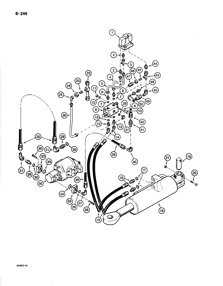 Схема запчастей Case 1187B - (8-246) - ROTARY CUTTER HYDRAULICS, DIRECTIONAL VALVE TO HYDRAULIC PUMP AND CUTTER ARM CYLINDER (08) - HYDRAULICS