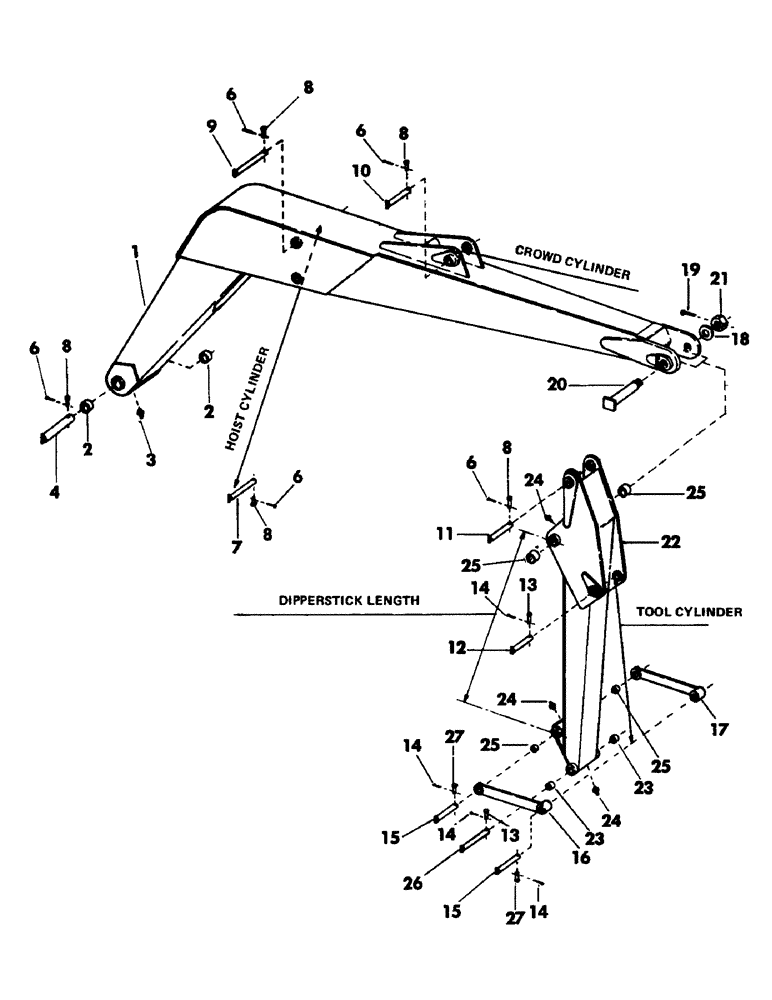 Схема запчастей Case 50 - (060) - "E" MAIN BOOM AND DIPPERSTICKS (84) - BOOMS, DIPPERS & BUCKETS