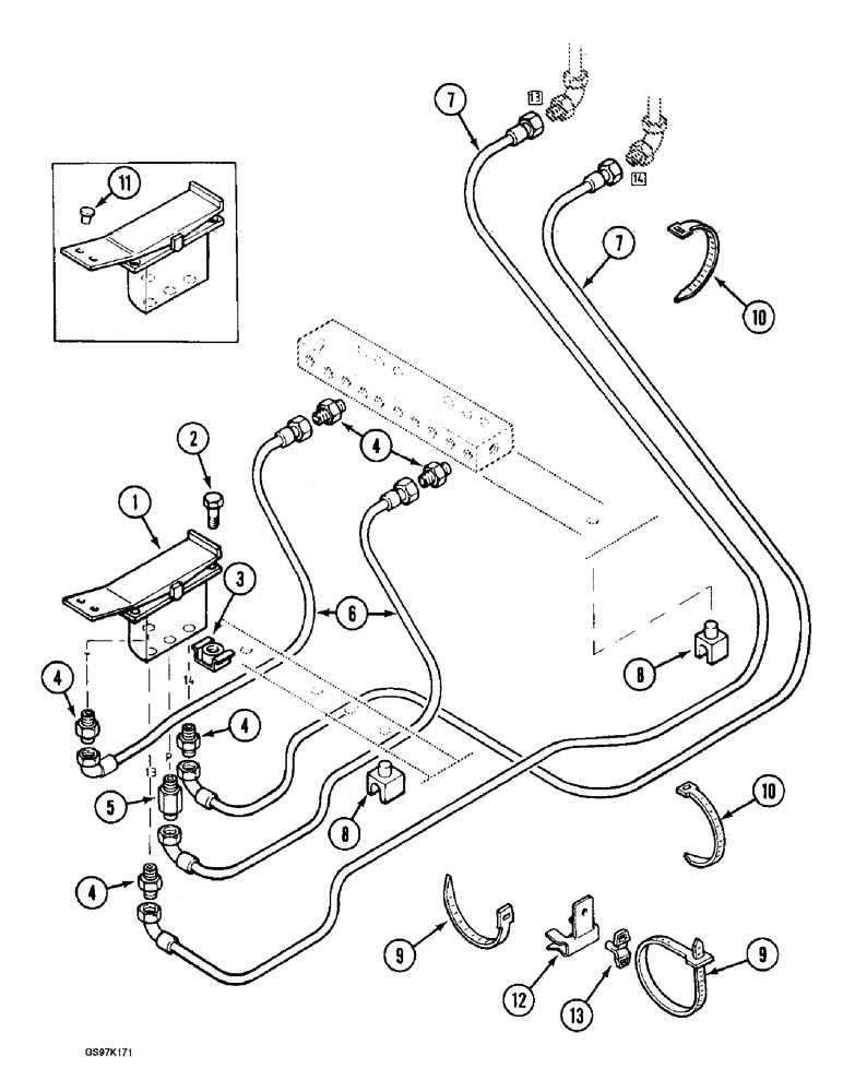 Схема запчастей Case 888 - (8F-02) - HYDRAULIC CONTROL CIRCUIT, MANIFOLD TO OPTION FOOT CONTROL VALVE (08) - HYDRAULICS