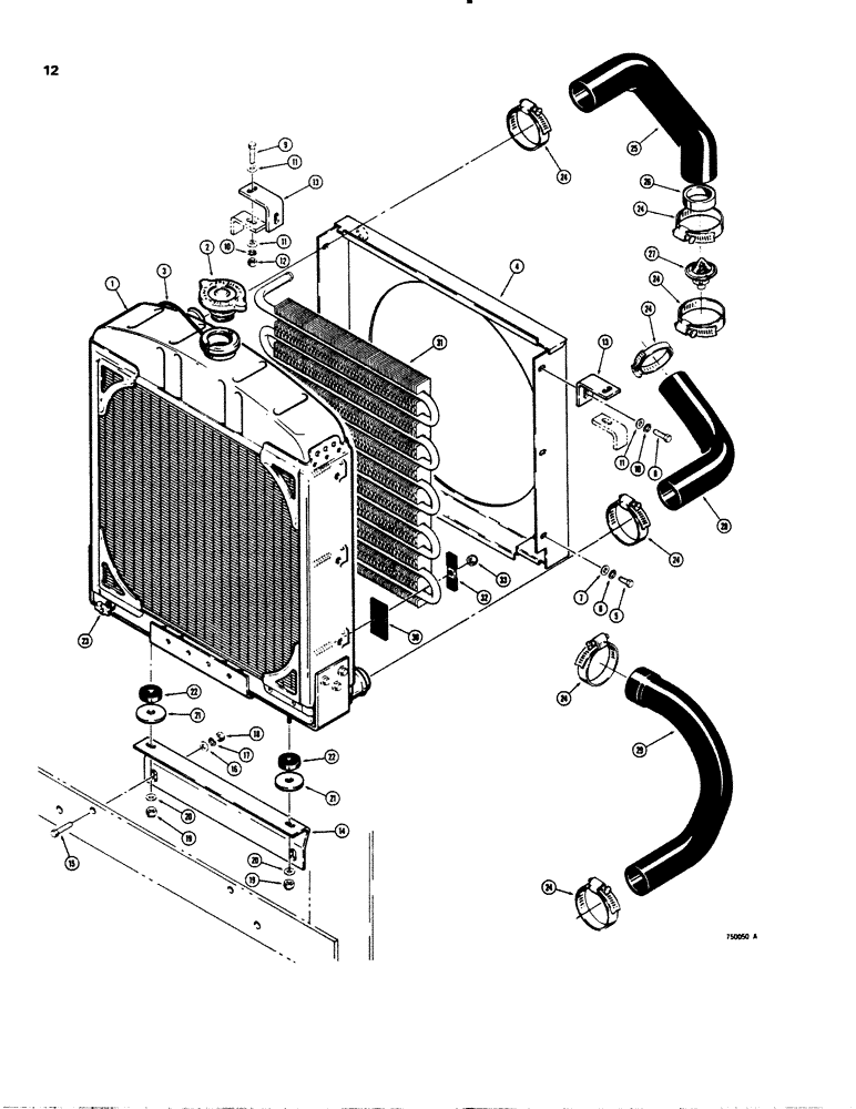 Схема запчастей Case 1845 - (012) - RADIATOR AND HOSES, USED BEFORE TRACTOR SN 9836051 (10) - ENGINE