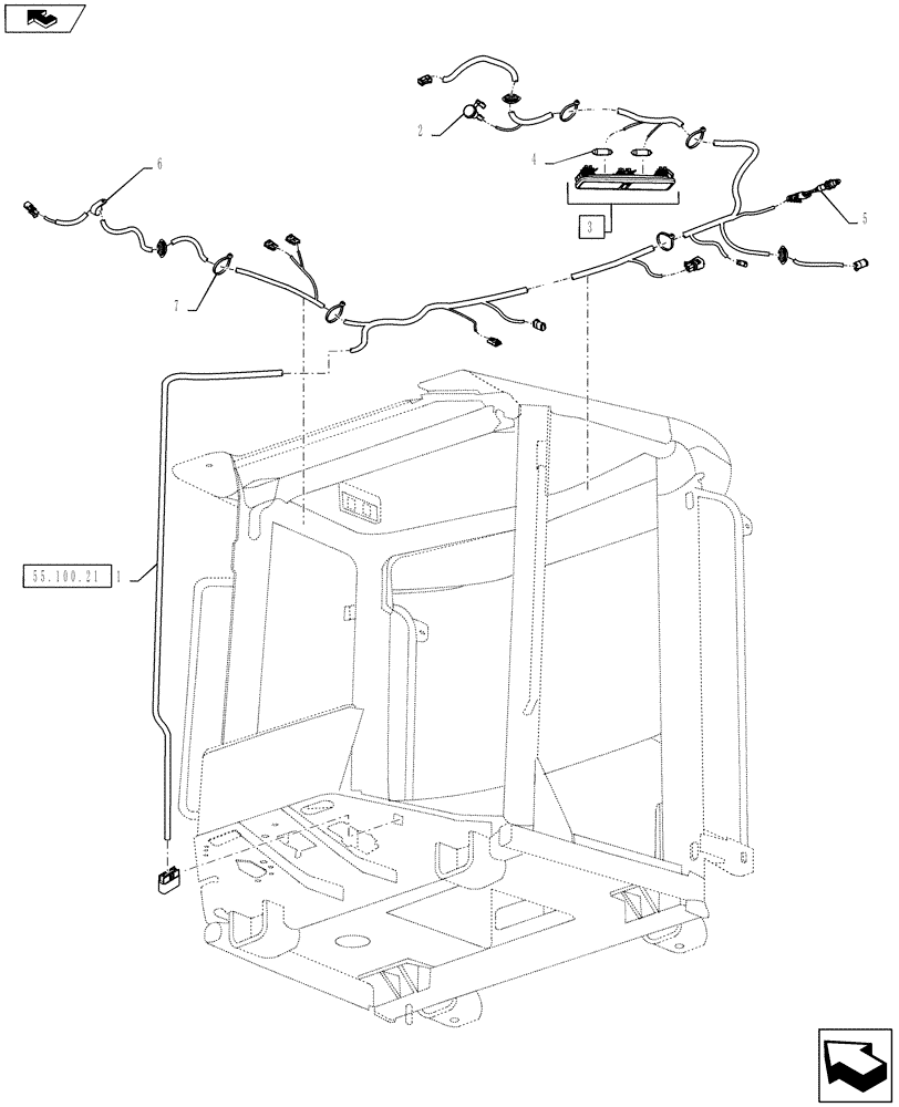 Схема запчастей Case 821F - (55.100.22) - HARNESS, CAB ROOF INSTALLATION (55) - ELECTRICAL SYSTEMS