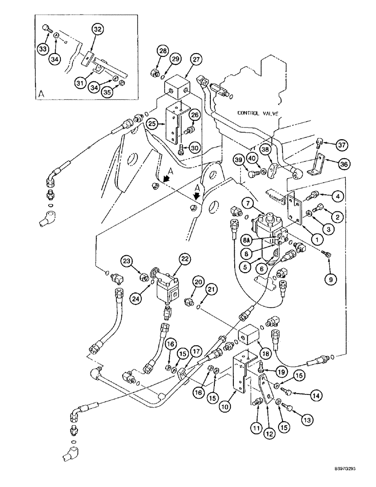 Схема запчастей Case 9010B - (8-076) - SINGLE ACTION AUXILIARY EQUIPMENT OPTION, COMPONENT MOUNTING AND AHOSE SUPPORTS (08) - HYDRAULICS