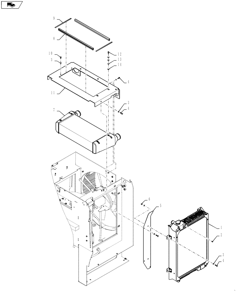 Схема запчастей Case 621F - (10.408.01) - VAR 482585 - RADIATOR, CHARGE AIR COOLER INSTALLATION, STANDARD (10) - ENGINE