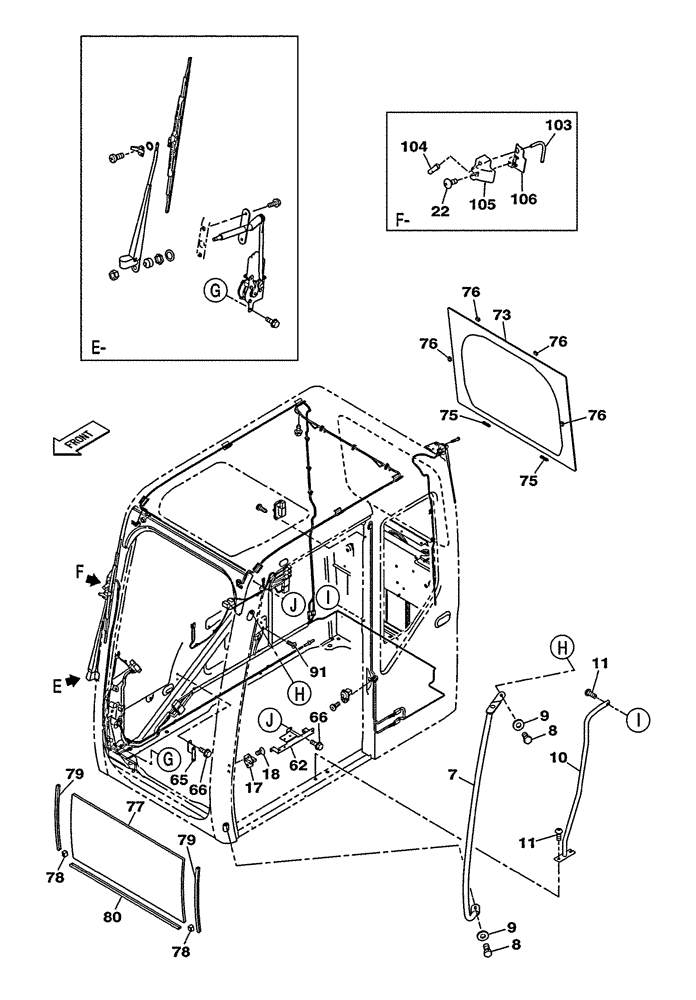 Схема запчастей Case CX250C - (09-025[00]) - CAB - REAR WINDOW - HANDLE - WINDSHIELD WASHER (09) - CHASSIS/ATTACHMENTS