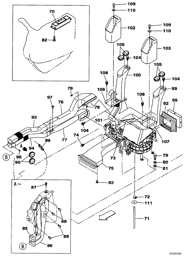 Схема запчастей Case CX240B - (09-20) - AIR CONDITIONING - DUCTS (09) - CHASSIS/ATTACHMENTS