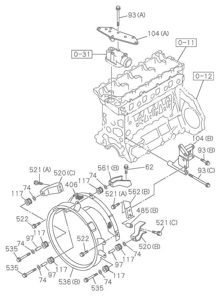 Схема запчастей Case CX235C SR - (10.414.02) - BRACKET - FAN GUARD (10) - ENGINE