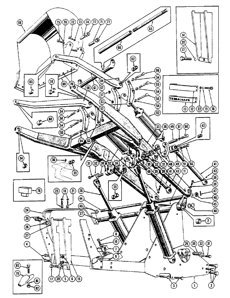 Схема запчастей Case 600 - (158) - TERRALOADR INSTALLATION,, FRAME, ARMS, BUCKET, CYLINDERS, MOUNTING PARTS (05) - UPPERSTRUCTURE CHASSIS