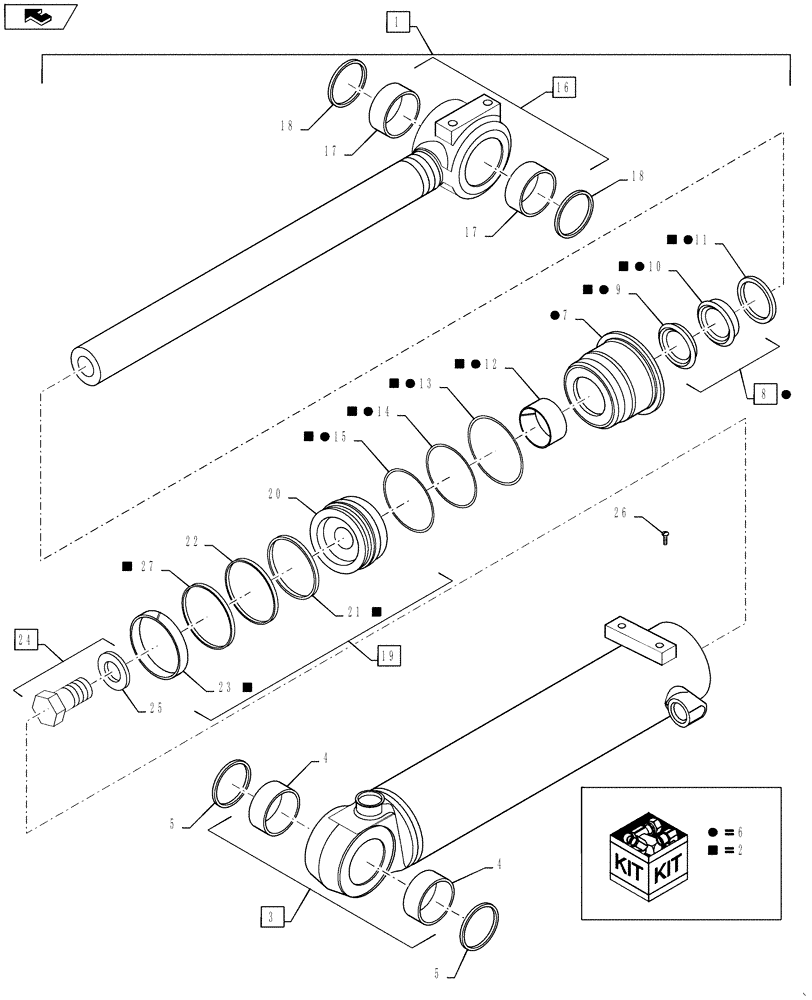 Схема запчастей Case 621F - (39.100.08[01]) - CYLINDER ASSY -TILT LOADER BUCKET (Z BAR LOADER) (39) - FRAMES AND BALLASTING