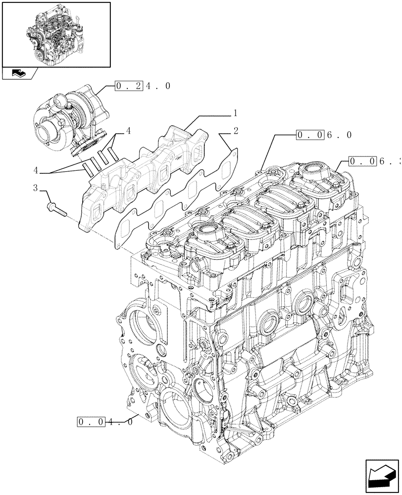 Схема запчастей Case 321E - (0.07.7/01) - EXHAUST MANIFOLD (01) - ENGINE