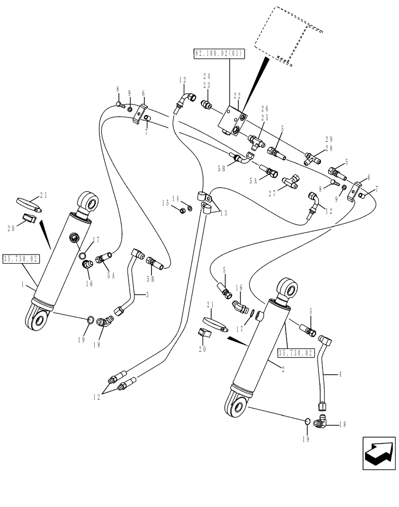 Схема запчастей Case 580SM - (35.730.01[01]) - HYDRAULICS - CYLINDER, LOADER CLAM (580SM/SM+) (35) - HYDRAULIC SYSTEMS