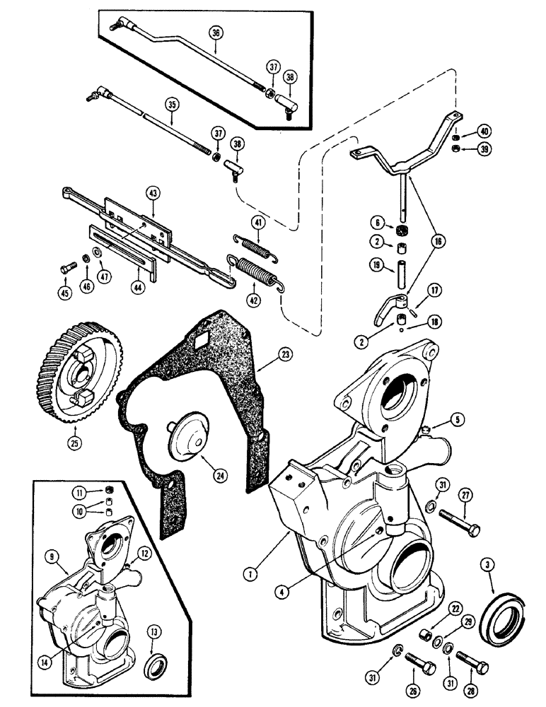 Схема запчастей Case 480CK - (050) - GOVERNOR AND TIMING GEAR COVER, (148B) SPARK IGNITION ENGINE 