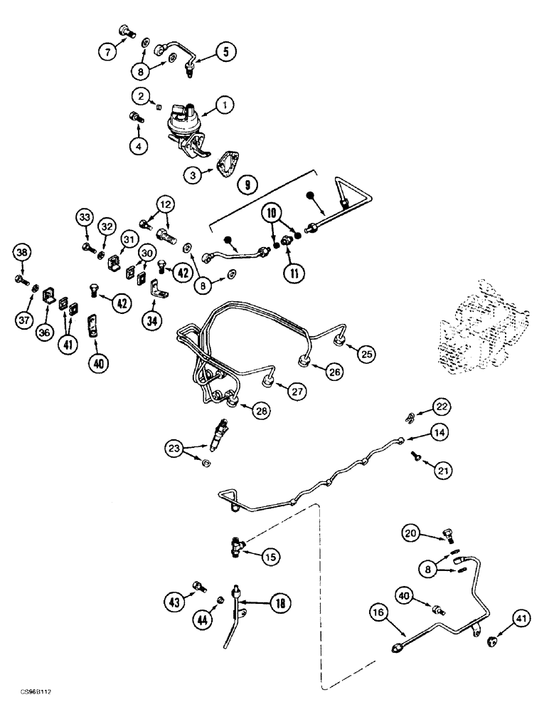 Схема запчастей Case 688BCK - (3-22) - FUEL SYSTEM, 688B CK (120301-) (02) - FUEL SYSTEM