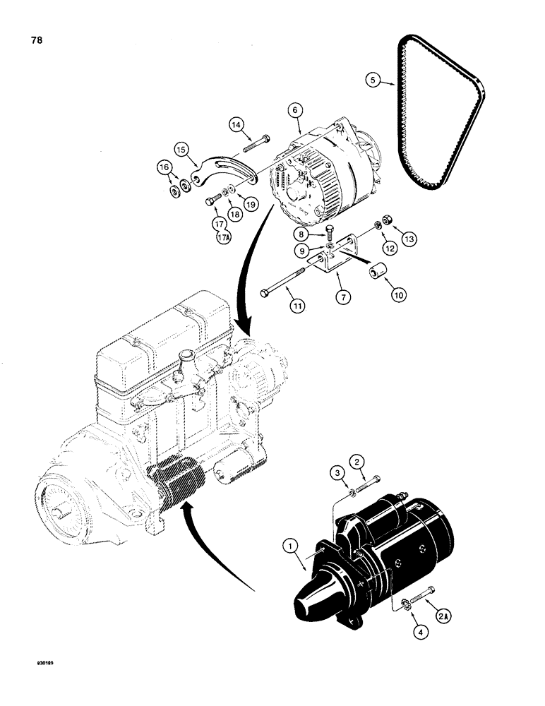 Схема запчастей Case 480C - (078) - STARTER AND ALTERNATOR MOUNTING (55) - ELECTRICAL SYSTEMS