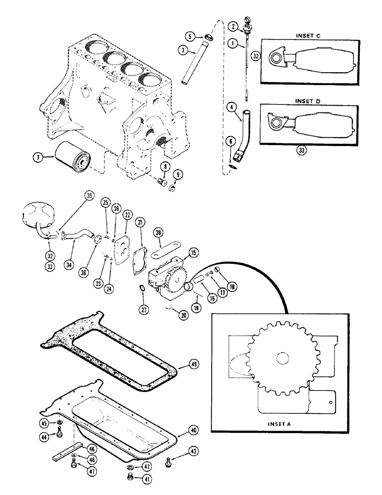 Схема запчастей Case 580 - (047A) - OIL PUMP - OIL FILTER - OIL PAN, (159) SPARK IGNITION ENG. STAMPED OIL PAN USED PRIOR TO ENG. S/N. 2 (10) - ENGINE