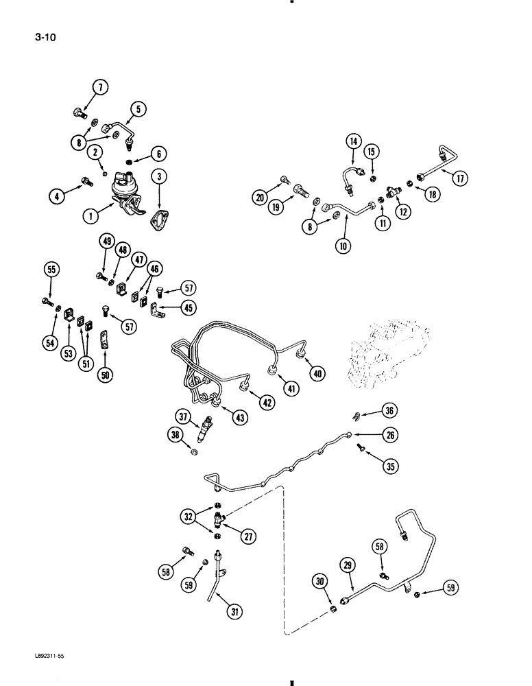 Схема запчастей Case 580K - (3-010) - FUEL INJECTION SYSTEM, 4-390 ENGINE, 4T-390 ENGINE (03) - FUEL SYSTEM
