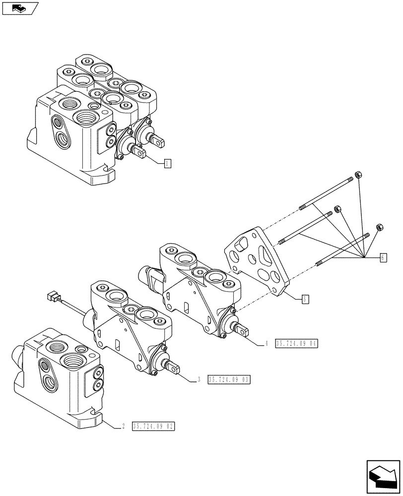 Схема запчастей Case 580SN WT - (35.724.09[01]) - VAR - X20137X - LOADER CONTROL VALVE, 2 SECTIONS, W/ PILOT CONTROLS (35) - HYDRAULIC SYSTEMS