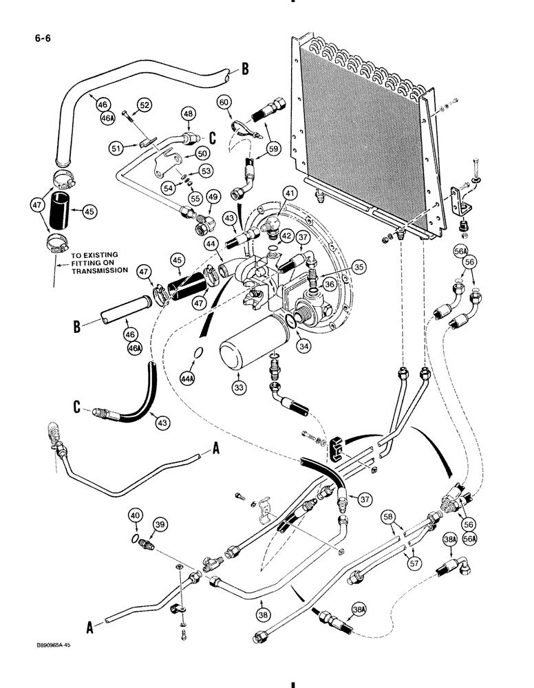 Схема запчастей Case 580K - (6-006) - TORQUE CONVERTER AND TRANSAXLE, SHUTTLE COOLING SYSTEM (06) - POWER TRAIN