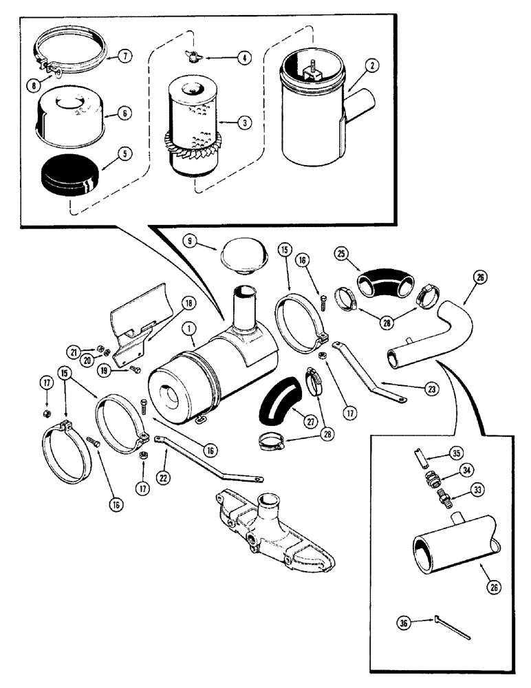 Схема запчастей Case 580B - (013G) - AIR CLEANER, (188) DIESEL ENGINE, 1ST USED TRAC. SER. NO. 8725448 W/ ALUMINUM MANIFOLD (02) - ENGINE