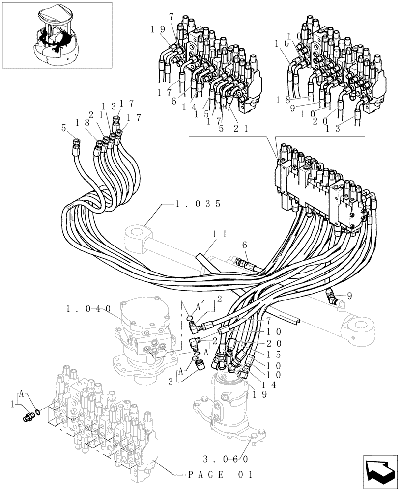 Схема запчастей Case CX31B - (1.050[02]) - HYD LINES MAIN (35) - HYDRAULIC SYSTEMS