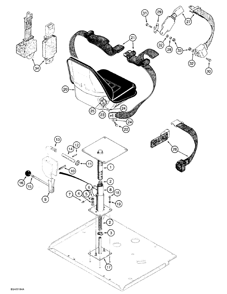 Схема запчастей Case 480F - (9-108) - SEAT MOUNTING PARTS AND SEAT BELTS (09) - CHASSIS/ATTACHMENTS