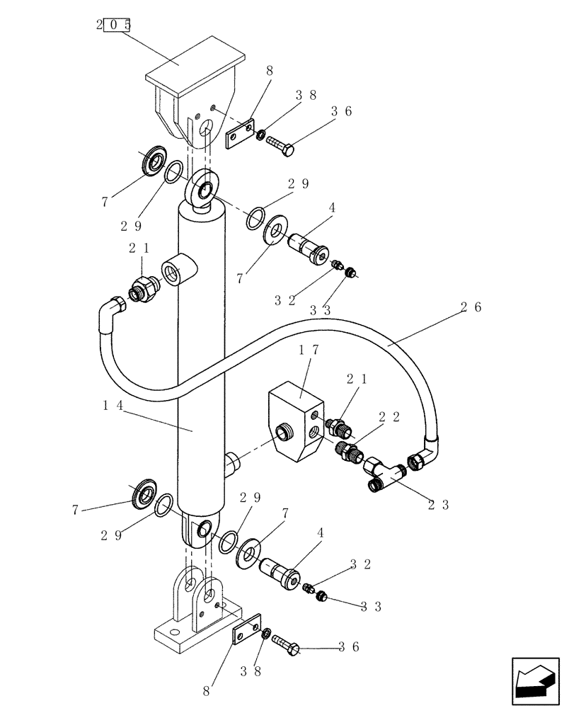 Схема запчастей Case SV208 - (10-007-00[01]) - HYDRAULIC CIRCUIT - ENGINE HOOD OPENING CYLINDER - RIGHT (08) - HYDRAULICS