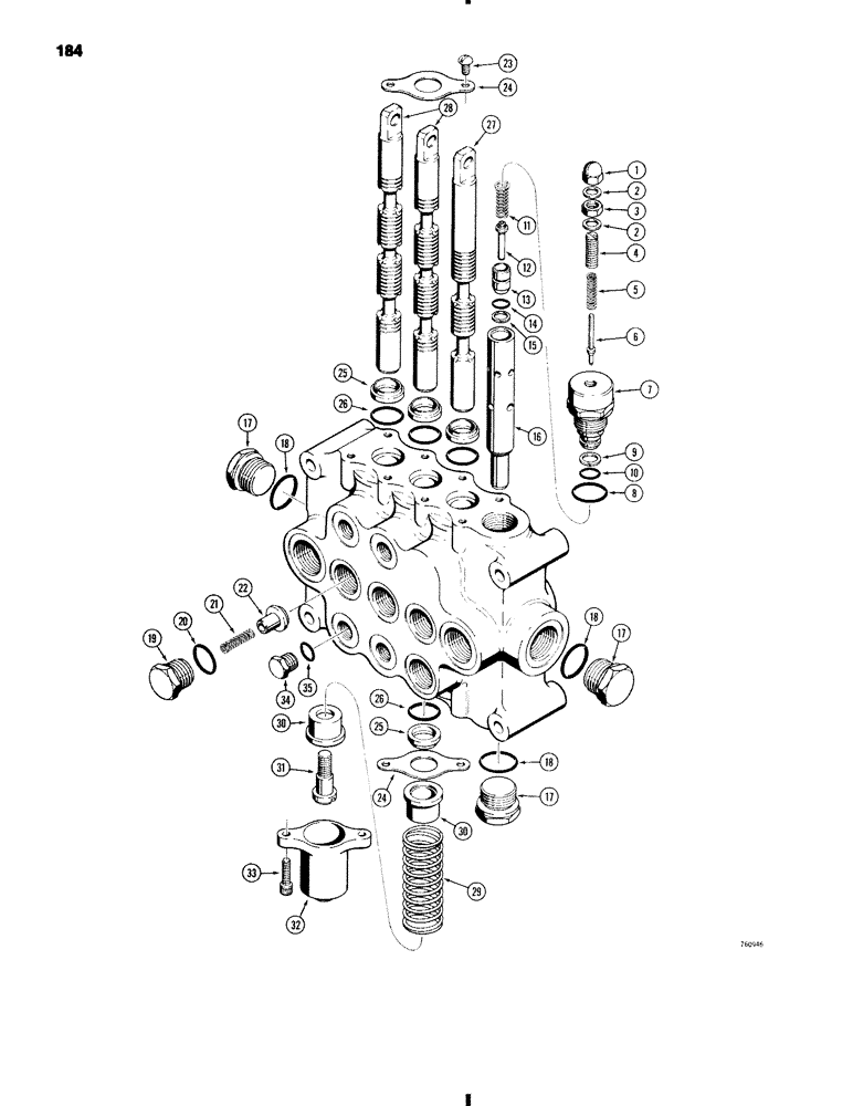 Схема запчастей Case 584C - (184) - D68255 FORKLIFT CONTROL VALVE, *FOR USE WITH SINGLE HYDRAULIC RETURN LINE (35) - HYDRAULIC SYSTEMS