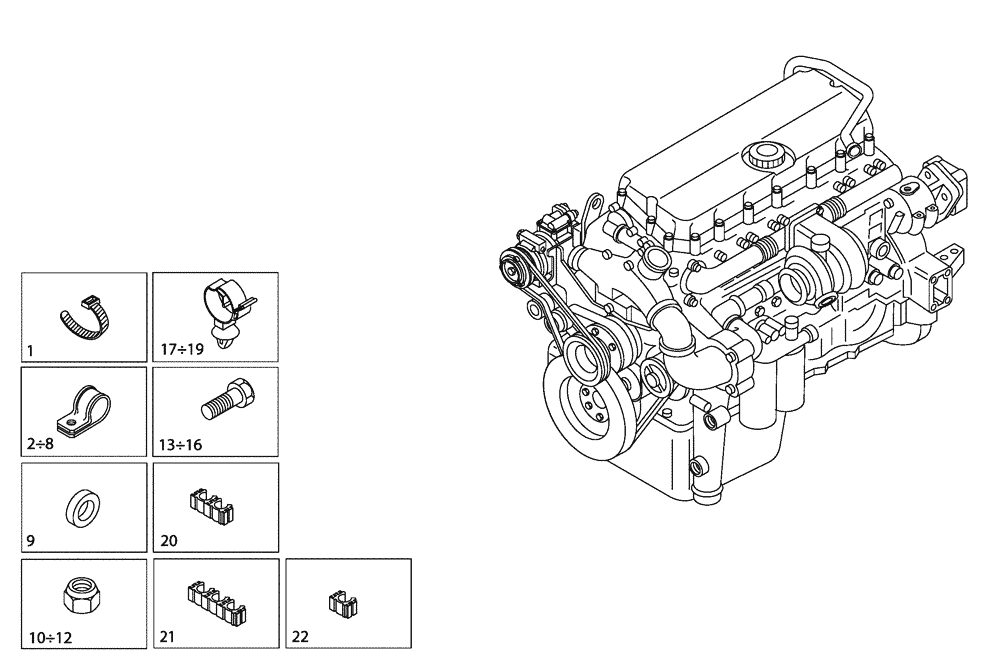 Схема запчастей Case 335 - (01A00000249[001]) - ENGINE - CLAMPING (01) - ENGINE