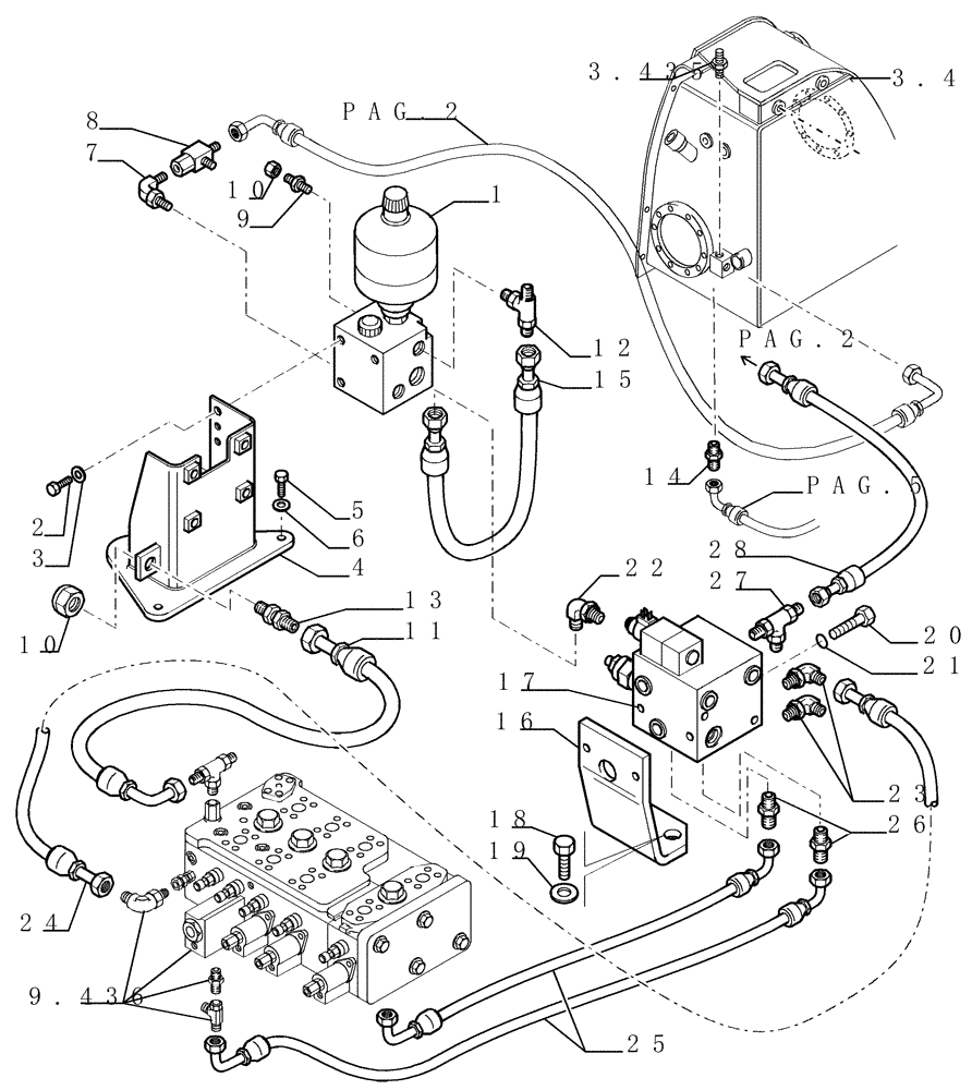 Схема запчастей Case 1850K - (3.434[03]) - HYDRAULIC SYSTEM PIPING (07) - HYDRAULIC SYSTEM/FRAME