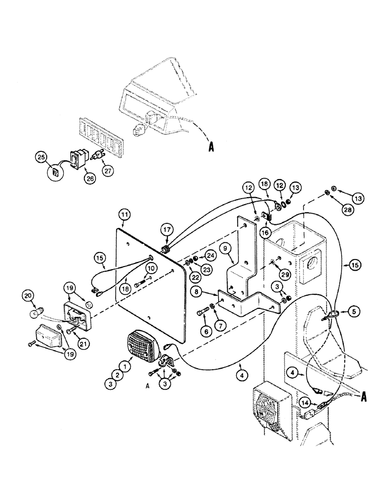 Схема запчастей Case 580SK - (4-38) - REAR FOG LAMP WITH REAR NUMBER PLATE, SIDESHIFT BACKHOE (04) - ELECTRICAL SYSTEMS