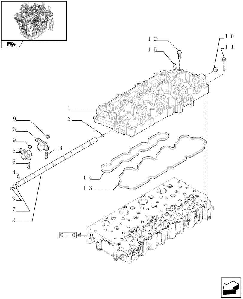 Схема запчастей Case 221E - (0.06.6) - ROCKER SHAFT (01) - ENGINE