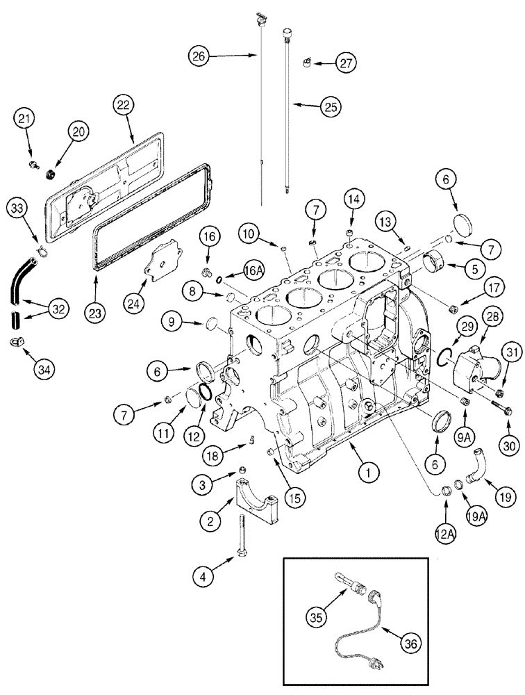 Схема запчастей Case 550H - (2-22) - CYLINDER BLOCK, 4-390 EMISSIONS CERTIFIED ENGINE, ENGINE BLOCK HEATER, 120V, 240V (02) - ENGINE