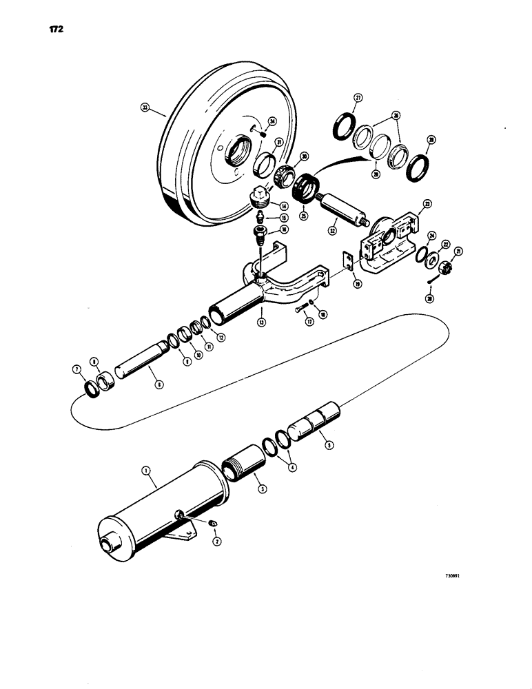 Схема запчастей Case 1450 - (172) - IDLER WHEEL AND TRACK RECOIL SYSTEM (11) - TRACKS/STEERING