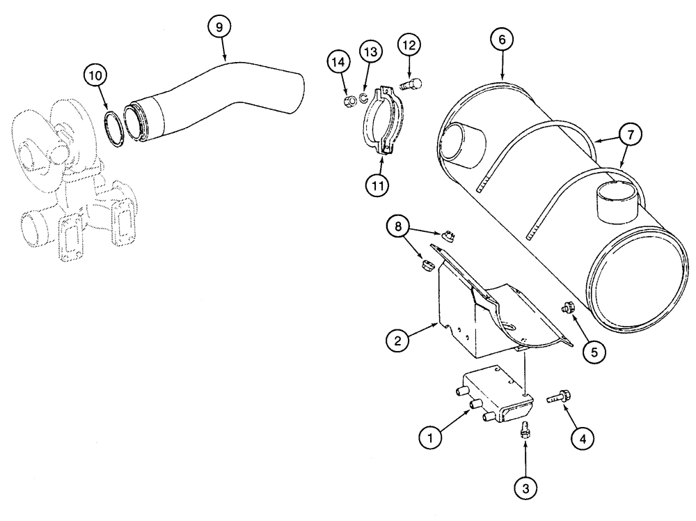 Схема запчастей Case 9050 - (2-10) - MUFFLER AND MOUNTING PARTS (02) - ENGINE