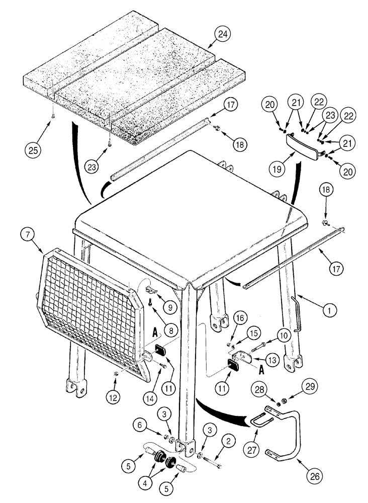 Схема запчастей Case 550H - (9-19) - CANOPY, ROPS - FRAME AND REAR SCREEN (09) - CHASSIS/ATTACHMENTS