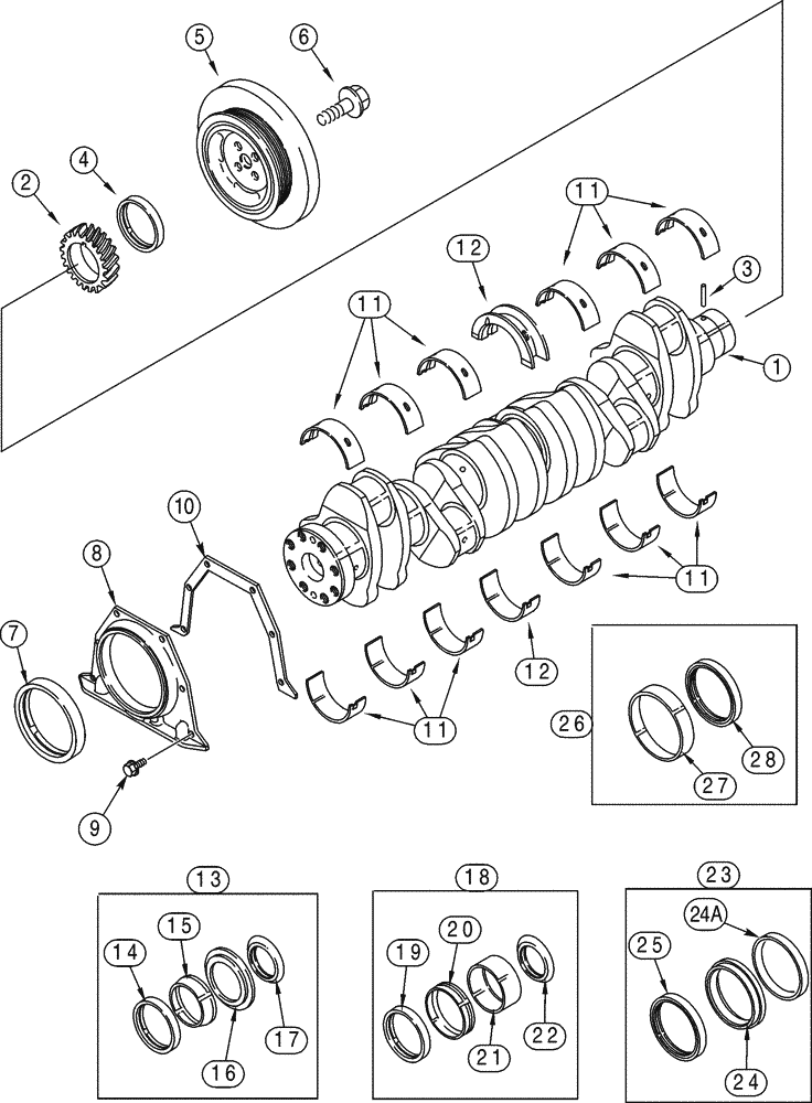 Схема запчастей Case 621C - (02-021) - CRANKSHAFT (NORTH AMERICA/EUROPE), 6T-590 EMISSIONS CERTIFIED ENGINE (02) - ENGINE