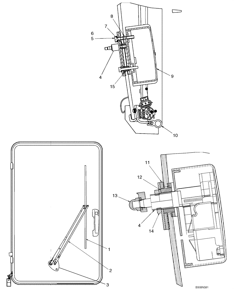 Схема запчастей Case 450CT - (09-28) - CAB DOOR - WIPER MOUNTING (HL) (09) - CHASSIS