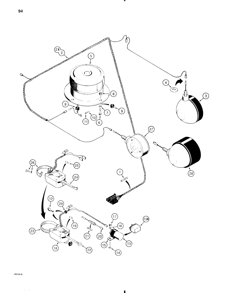 Схема запчастей Case W11 - (094) - ELECTRICAL SYSTEM, TURN SIGNAL, FLOOD LAMPS, AND STROBE LAMP (04) - ELECTRICAL SYSTEMS