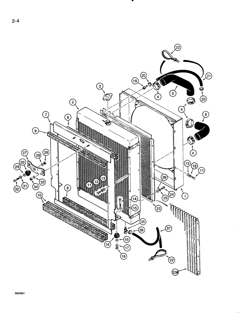 Схема запчастей Case 821 - (2-004) - RADIATOR AND RADIATOR MOUNTING (02) - ENGINE