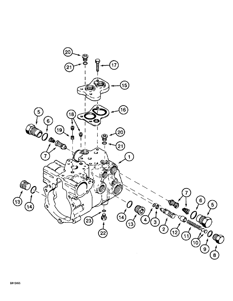 Схема запчастей Case 860 - (6-12) - GROUND DRIVE PUMP ASSEMBLY (REAR SECTION) - H674754 - HOUSING AND VALVES (06) - POWER TRAIN