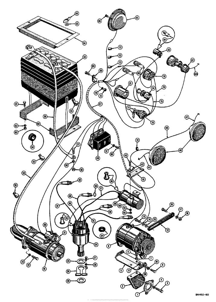 Схема запчастей Case 310E - (015) - STARTER, GENERATOR, BATTERY, AND WIRING - GAS (06) - ELECTRICAL SYSTEMS