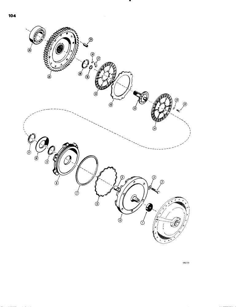 Схема запчастей Case W20 - (104) - L55661 TRANSMISSIONS, HIGH RANGE CLUTCH AND TRANSFER GEAR (06) - POWER TRAIN