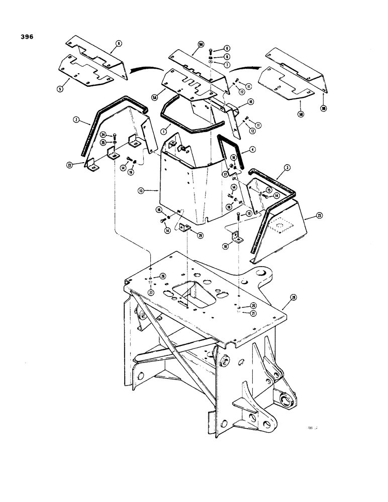 Схема запчастей Case 35 - (396) - BACKHOE CNTRL TOWER, W/ SINGLE PIECE WELDED SWING PEDAL GUARDS COMMERCIAL-CROSS VALVES 